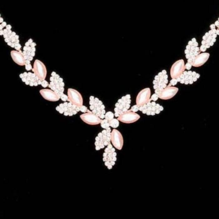 Pearl Sprout Cluster Rhinestone Rose Gold Necklace Set