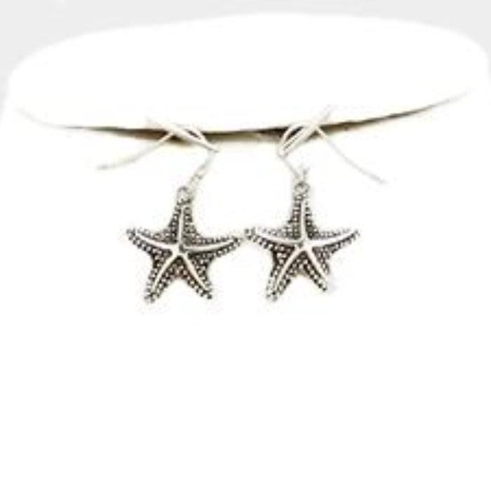 Pearl Starfish Shell Patina Verdigris Silver Necklace Set