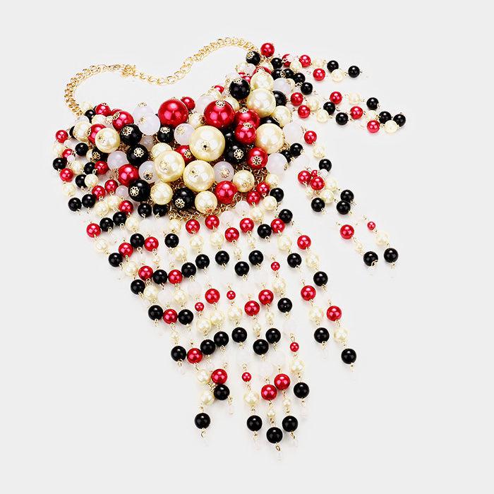 Pearl Strand Multi Color Fringe Bib Necklace & Earrings