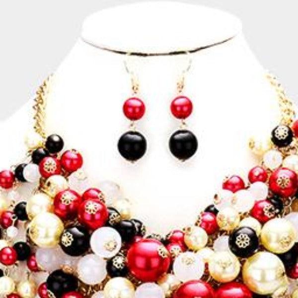 Pearl Strand Multi Color Fringe Bib Necklace & Earrings