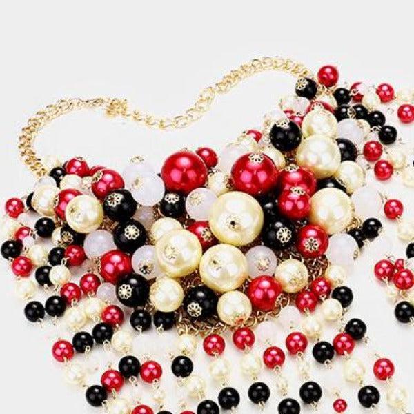 Pearl Strand Multi Color Fringe Bib Necklace & Earrings