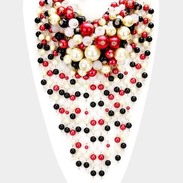 Pearl Strand Multi Color Fringe Bib Necklace & Earrings