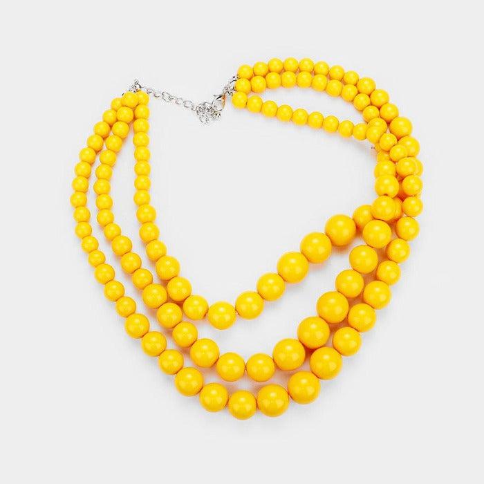 Pearl (faux) Yellow Triple Strand Necklace & Earring Set by SP Sophia Collection