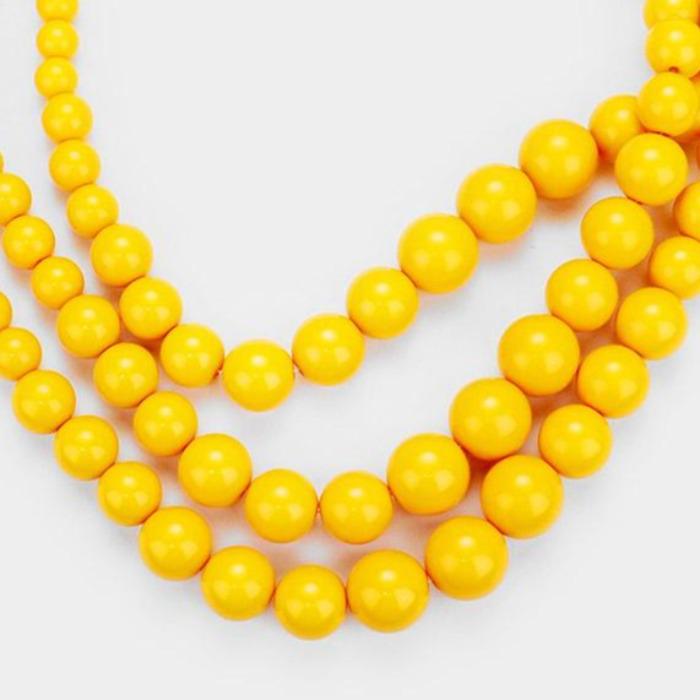Pearl (faux) Yellow Triple Strand Necklace & Earring Set by SP Sophia Collection