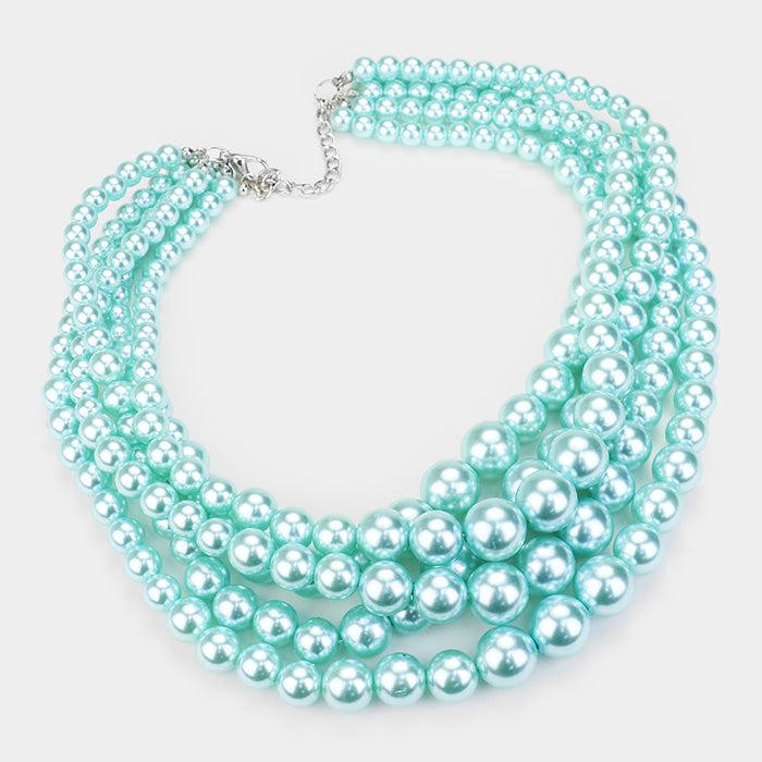  5 Strand Aqua Blue Pearl (faux) Necklace & Earring Set by SP Sophia Collection