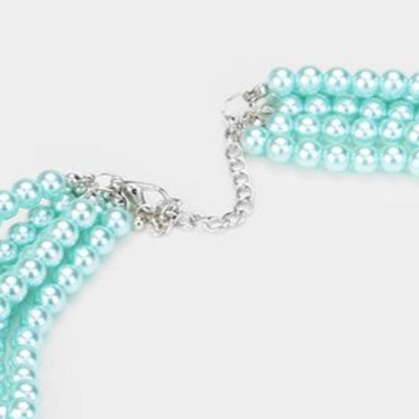  5 Strand Aqua Blue Pearl (faux) Necklace & Earring Set by SP Sophia Collection