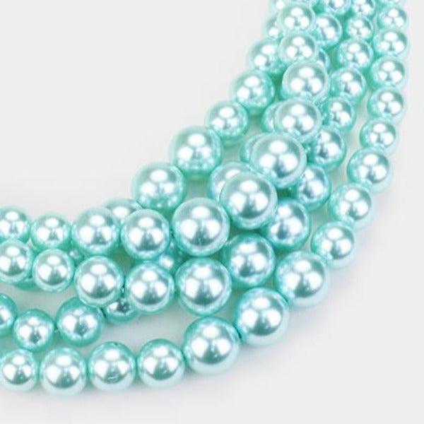  5 Strand Aqua Blue Pearl (faux) Necklace & Earring Set by SP Sophia Collection