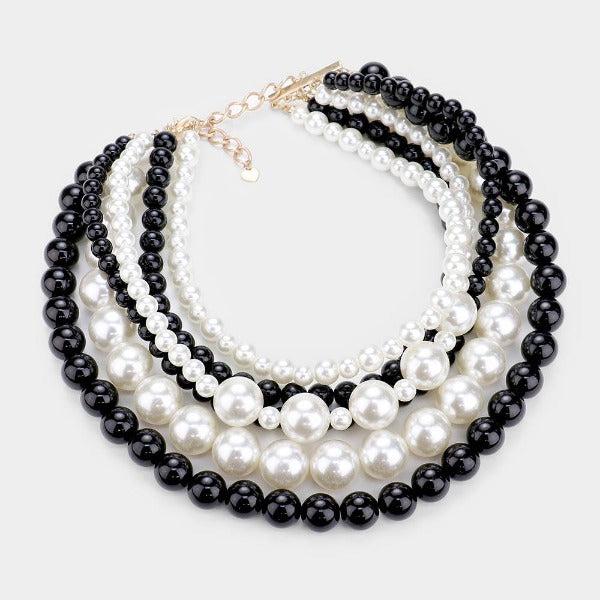 Pearl (faux) Black & Cream Collar Necklace Set