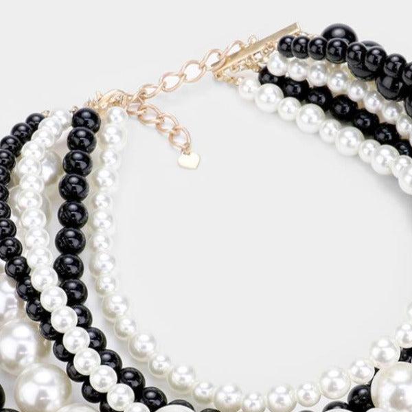 Pearl (faux) Black & Cream Collar Necklace Set