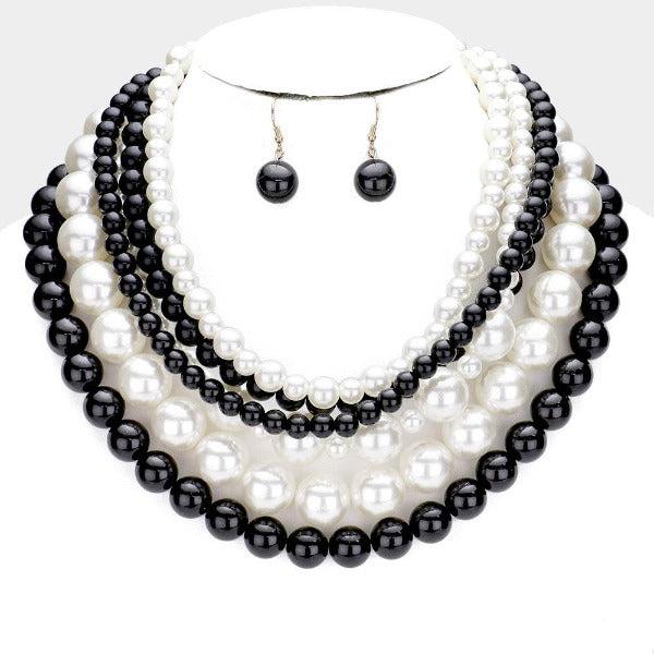 Pearl (faux) Black & Cream Collar Necklace Set
