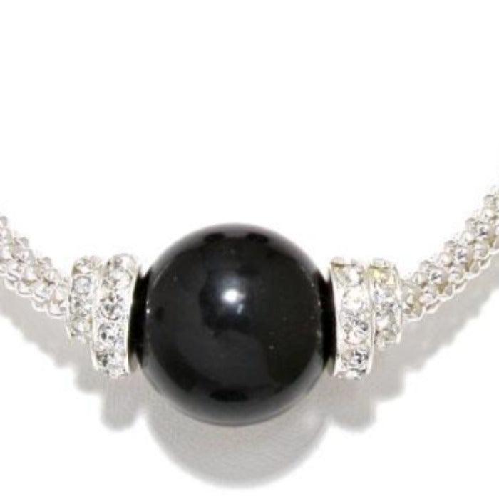 Pearl (faux) Black  Drop Gold Necklace Set