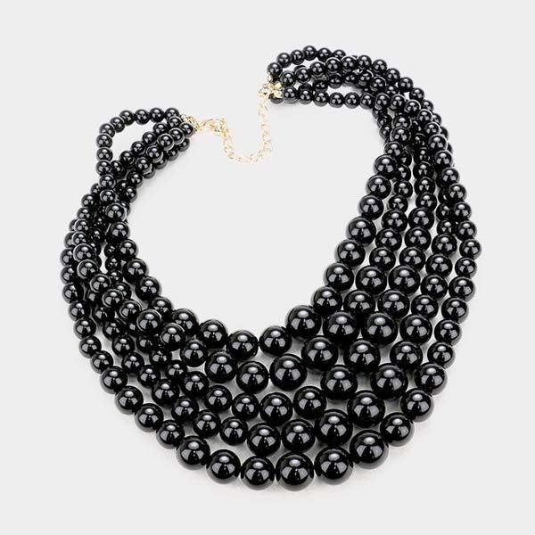  5 Strand Black Pearl (faux) Necklace & Earring Set by core