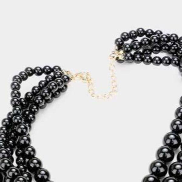  5 Strand Black Pearl (faux) Necklace & Earring Set by core