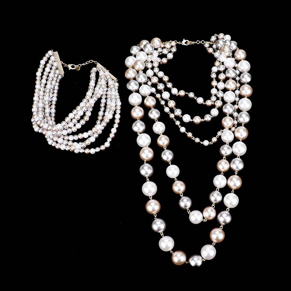 Pearl (faux) Choker & Layered Pearl Armor Set-Necklace-SPARKLE ARMAND