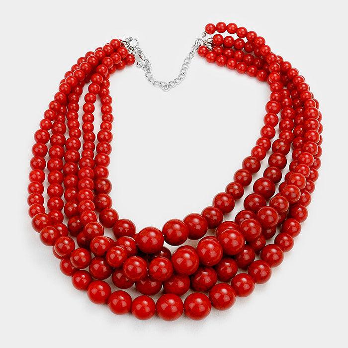 Pearl (faux) Coral Necklace & Earring Set-Necklace-SPARKLE ARMAND