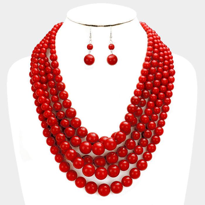 Pearl (faux) Coral Necklace & Earring Set-Necklace-SPARKLE ARMAND