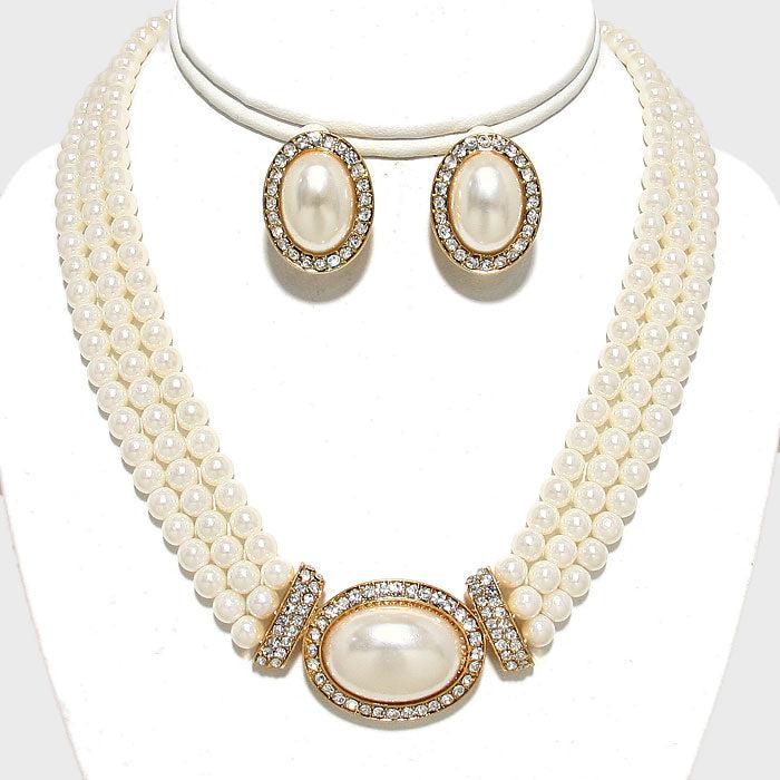 Pearl (Faux) Cream Necklace & Clip-On Earrings Set