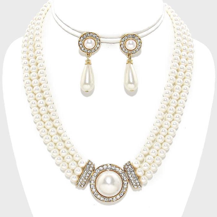 Pearl (faux) Cream Necklace & Earrings Set-Necklace-SPARKLE ARMAND