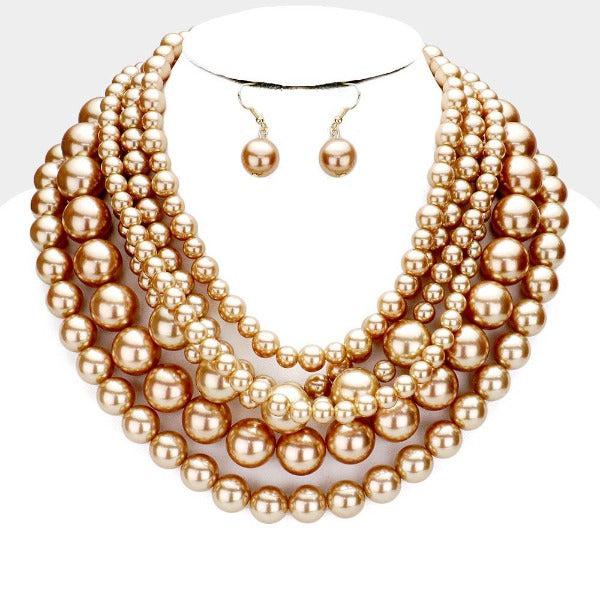 Pearl (faux) Gold Collar Necklace Set