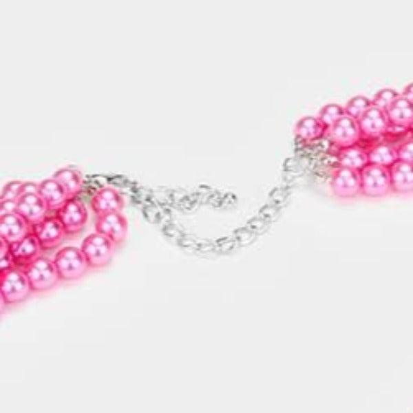 5 Strand Hot Pink Pearl (faux) Necklace & Earring Set by SP Sophia Collection