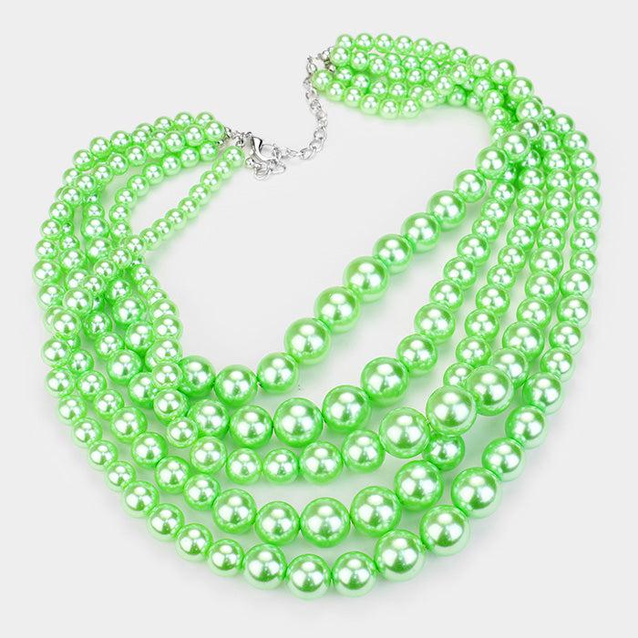  5 Strand Green Pearl (faux) Necklace & Earring Set by Sophia Collection