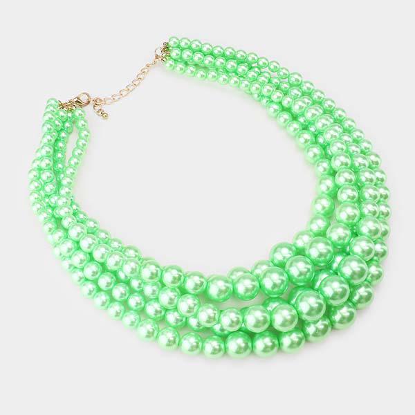 5 Strand Mint Green Pearl (faux) Necklace & Earring Set by core