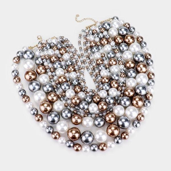 Pearl (faux) Multi Color Bib Necklace Set