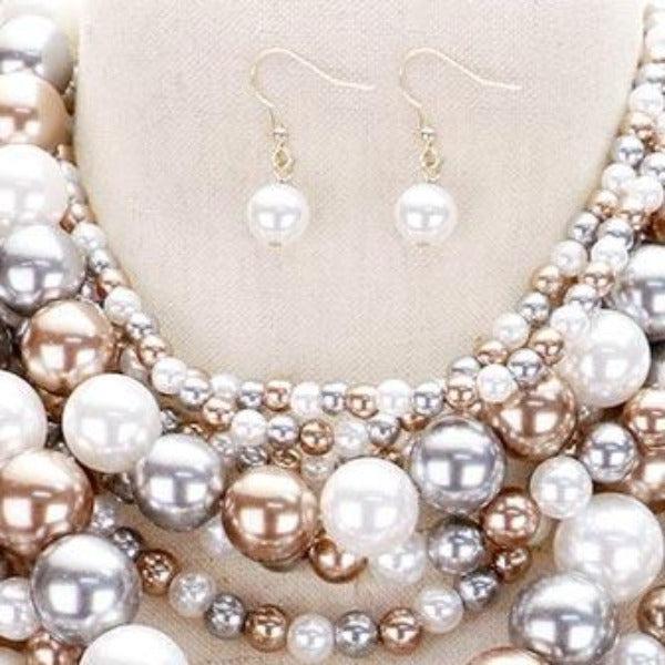 Pearl (faux) Multi Color Bib Necklace Set