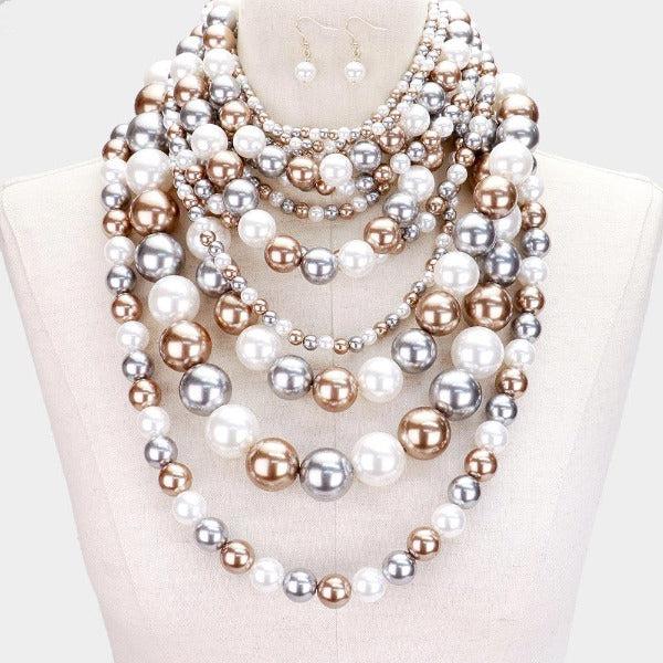 Pearl (faux) Multi Color Bib Necklace Set