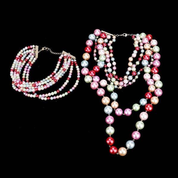 Pearl (faux) Multi Color Choker & Layered Pearl Armor Set
