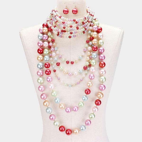 Pearl (faux) Multi Color Choker & Layered Pearl Armor Set