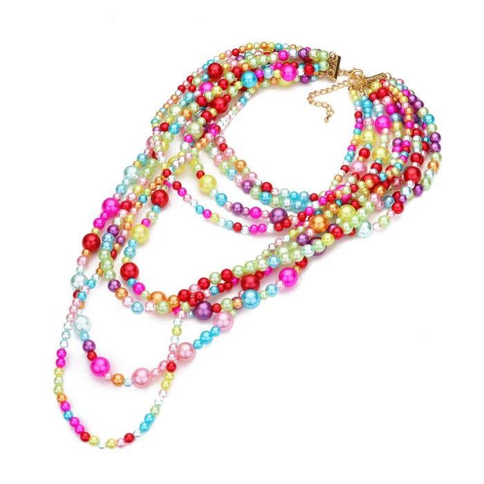 Pearl (faux) Multi Color Necklace Earring Set