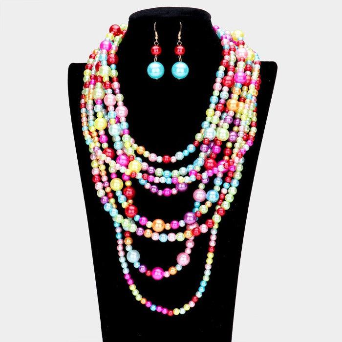 Pearl (faux) Multi Color Necklace Earring Set