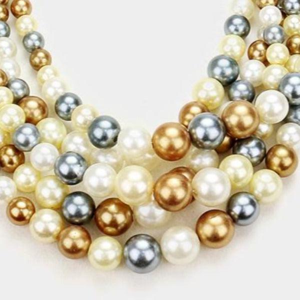  5 Strand Multi-Colored Pearl (faux) Necklace & Earring Set by core