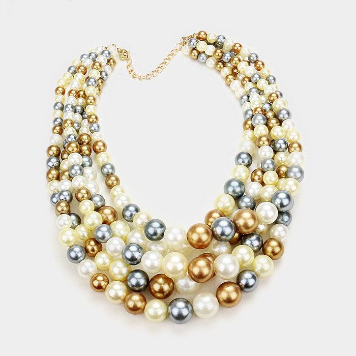  5 Strand Multi-Colored Pearl (faux) Necklace & Earring Set by core
