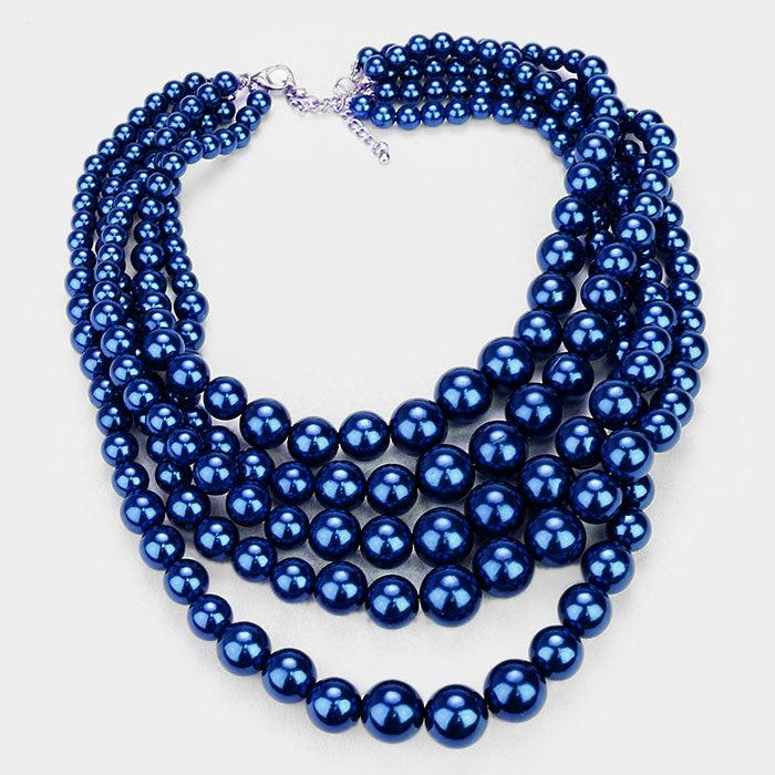  5 Strand Navy Blue Pearl (faux) Necklace & Earring Set by SP Sophia Collection