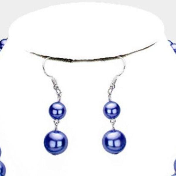  5 Strand Navy Blue Pearl (faux) Necklace & Earring Set by SP Sophia Collection