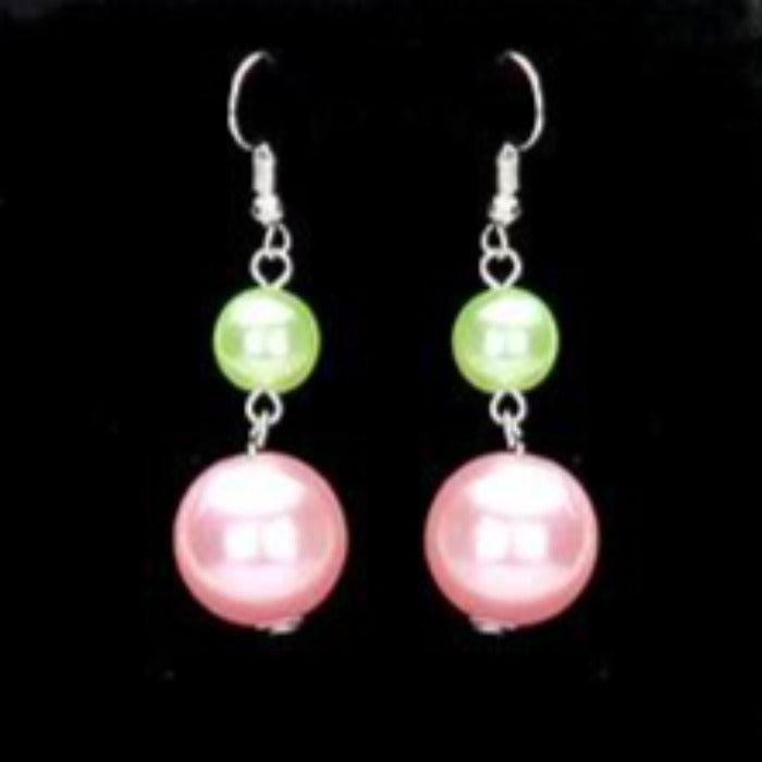Pearl (faux) Pink & Green Necklace Earring Set
