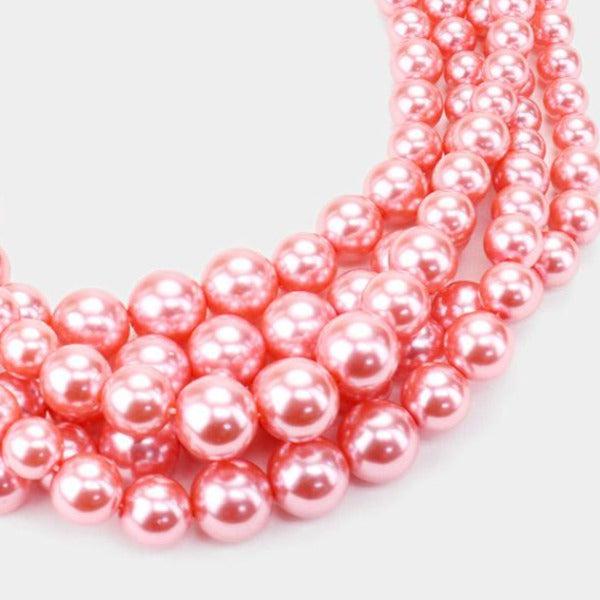  5 Strand Pink Pearl (faux) Necklace & Earring Set by Sophia Collection
