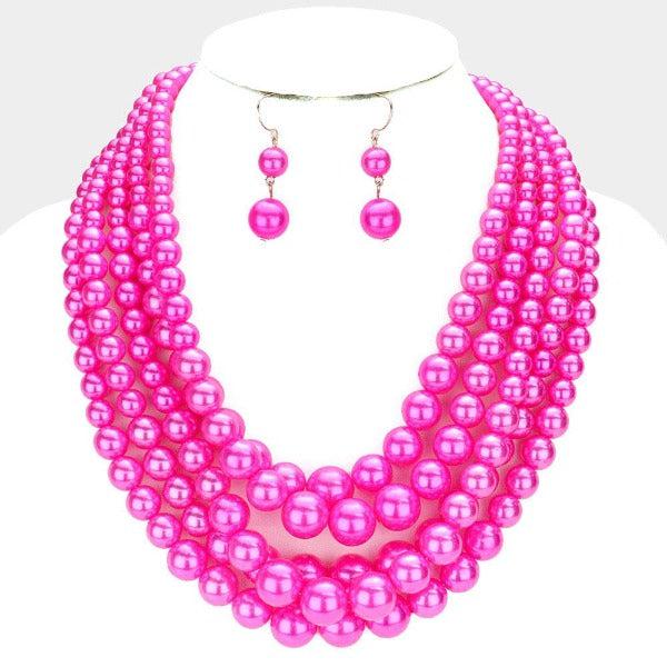  5 Strand Pink Pearl (faux) Necklace & Earring Set by core