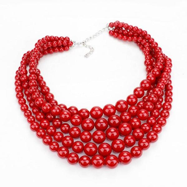  5 Strand Red Pearl (faux) Necklace & Earring Set by SP Sophia Collection