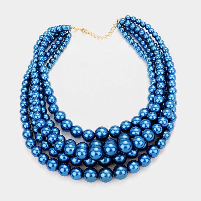  5 Strand Royal Blue Pearl (faux) Necklace & Earring Set by core