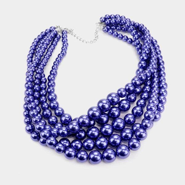  5 Strand Royal Blue Pearl (faux) Necklace & Earring Set by  SP Sophia Collection