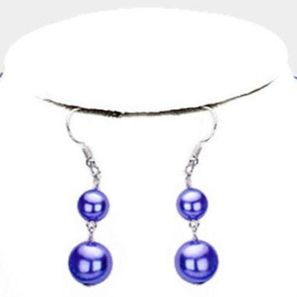  5 Strand Royal Blue Pearl (faux) Necklace & Earring Set by  SP Sophia Collection