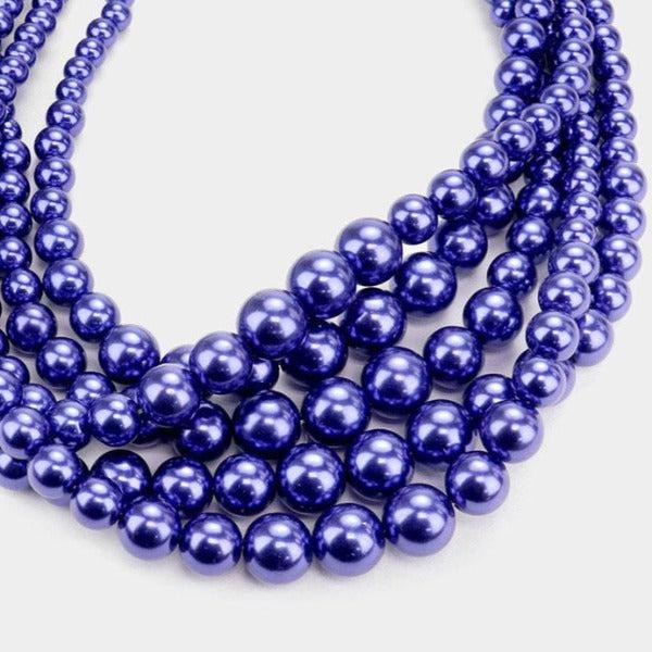  5 Strand Royal Blue Pearl (faux) Necklace & Earring Set by  SP Sophia Collection