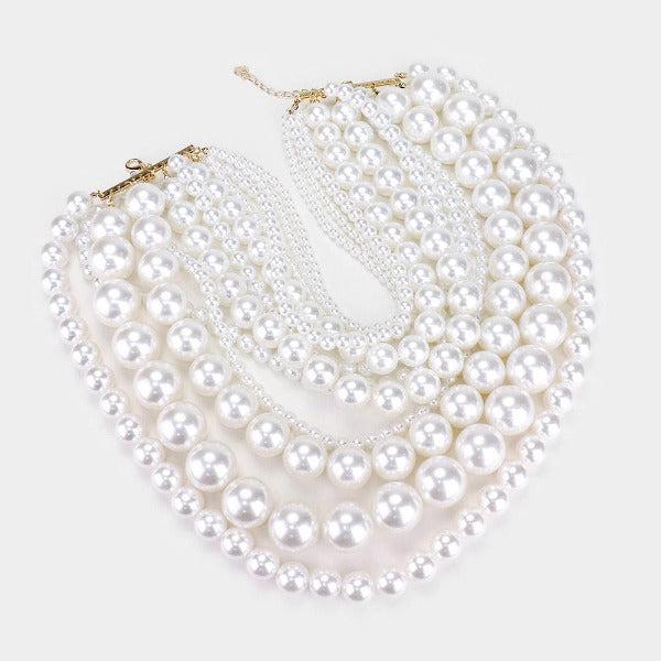 Pearl (faux) White Bib Statement Necklace Set