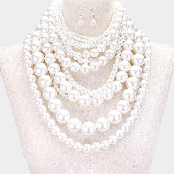 Pearl (faux) White Bib Statement Necklace Set