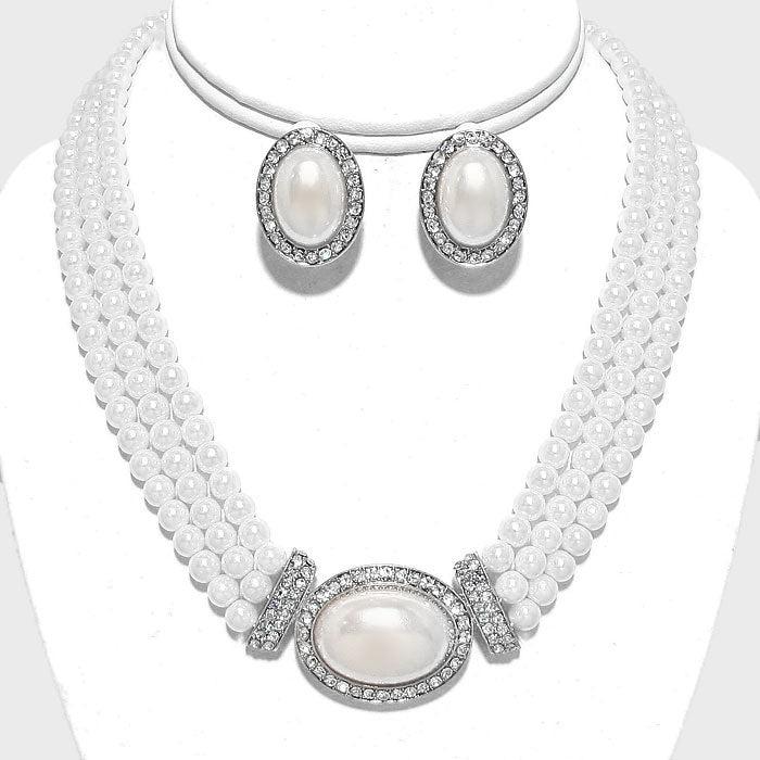 Pearl (Faux) White Necklace & Clip-On Earrings Set