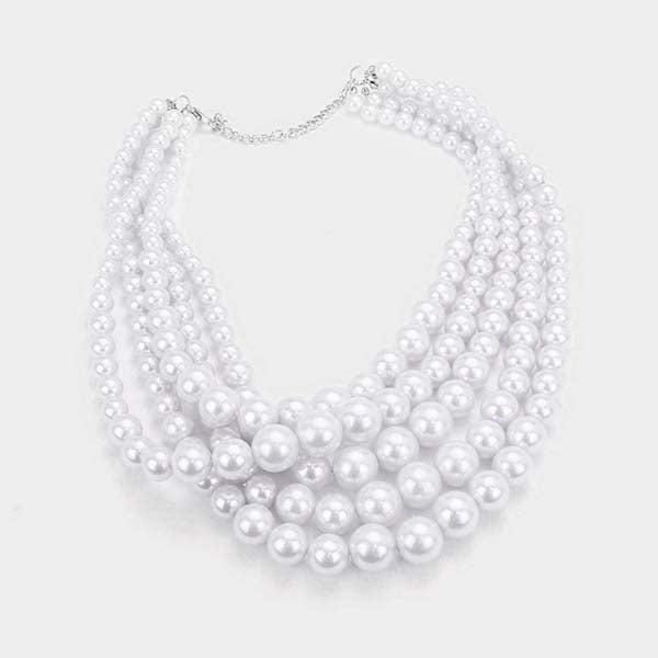  5 Strand White Pearl (faux) Necklace & Earring Set by core