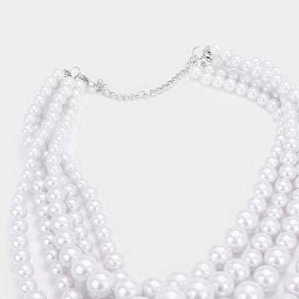  5 Strand White Pearl (faux) Necklace & Earring Set by core